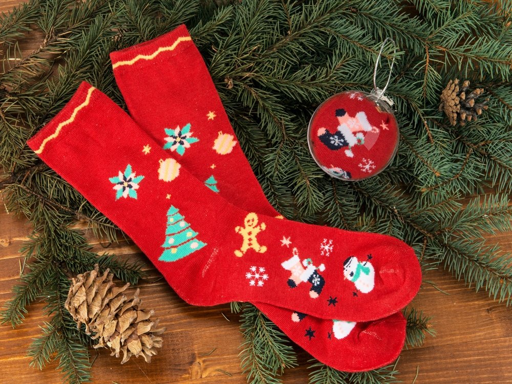 Носки в шаре "Рождество" женские, красный стопа 21,5-25 см