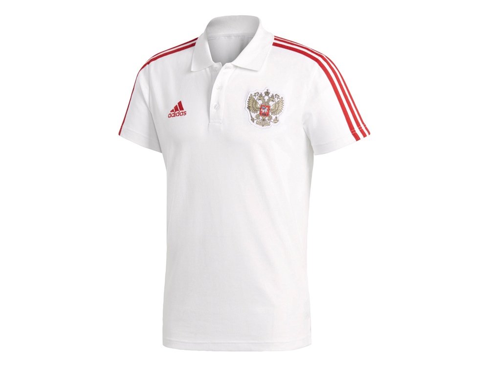 Рубашка поло РОССИЯ 3-STRIPE. adidas, белый/красный L